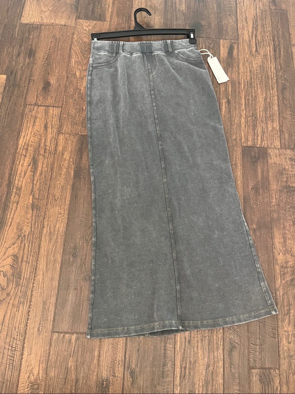 Vintage Havana Washed Black/Grey PullOn Knit Maxi Skirt Size S Boho Casual Style